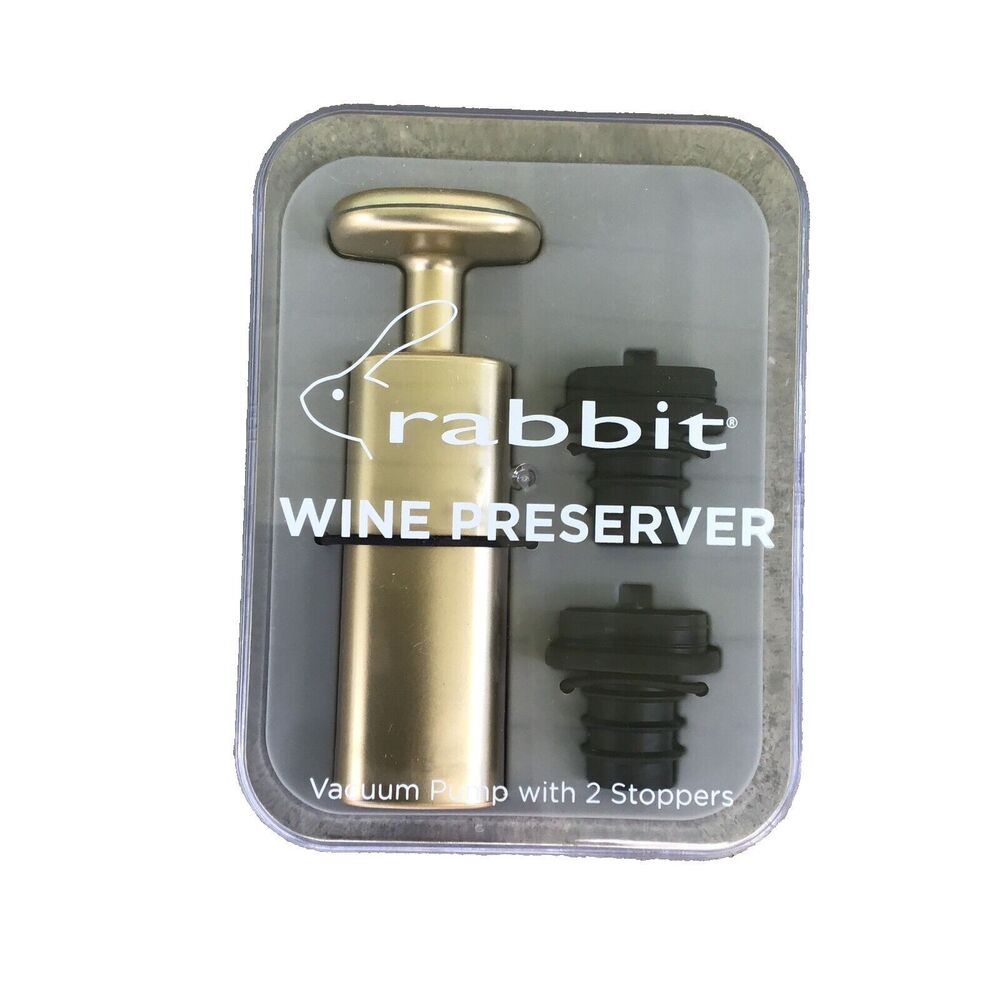 Sealed Rabbit Wine Preserver Vacuum Pump 2 Stoppers Barware Kit New Damaged Case